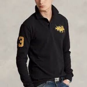 Polo Ralph Lauren Men’s Sz S Custom Slim Fit Triple-Pony Rugby Shirt Black